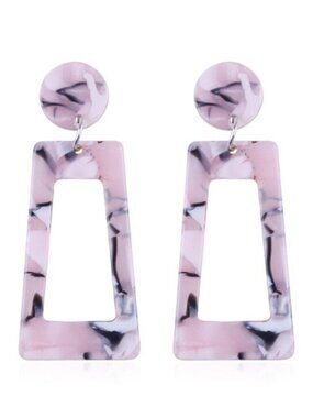 Pink & Black Light Epoxy Resin Retro Style Long Rectangular Drop Earrings